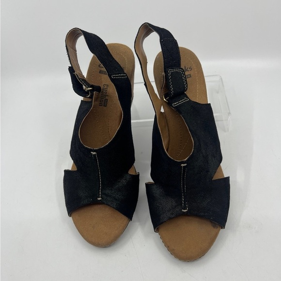 Collection By Clarks Leather Cork Wedge Sandal Shoe Sz 6 - Picture 1 of 6